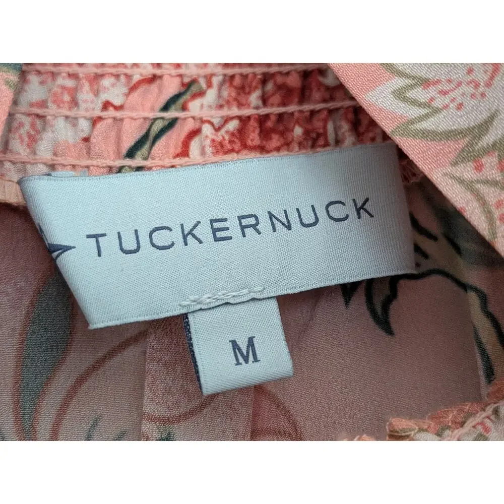 Tuckernuck Pink Floral Smocked Neck Blouse Top Women’s Medium Lightweight - Picture 4 of 7
